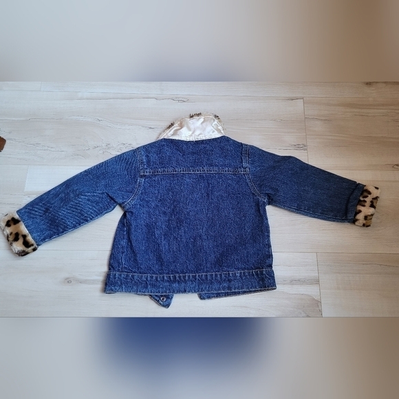 Vintage Jean Jacket Kids Headquarters 2T faux fur trim flower appliqué - Picture 3 of 6